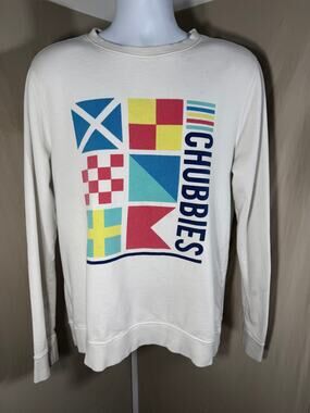 Chubbies Lounge Cream Nautical Signal Flag Graphic Crewneck Sweatshirt L